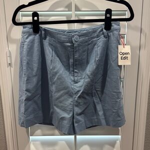! NWT Open Edit Blue Linen Shorts with Classic Tailored Design !